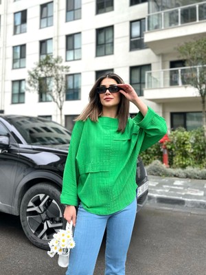 Moderie Butik Kadın Yarasa Kol Aerobin Kumaş Bluz