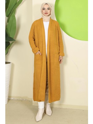 Şal Yaka Cepli Triko Hırka Hardal HM2243