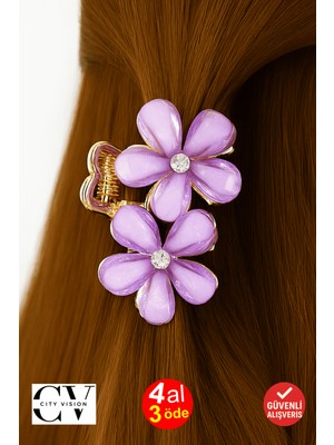 Mor Taşlı Çiçek Metal Mandal Toka 4 cm