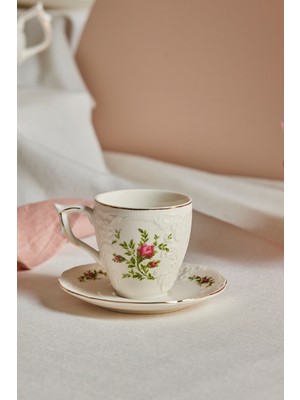 Karaca Vintage Rose Kahve Fincanı ve Tabağı 100 ml Krem