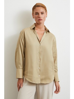 Diagonal Desen Gömlek Bej