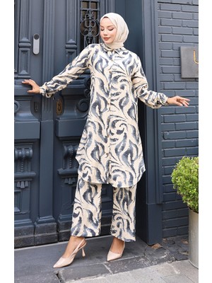 Modal Kumaş Tunik Pantolon Ikili Takım 0158-02 Füme