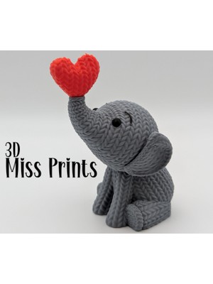 Baskıatölyem Fil Kalp Figürü Dekor Süs Şık Tasarım Kaliteli Pla Malzeme