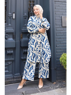 Modal Kumaş Tunik Pantolon Ikili Takım 0158-01 Lacivert