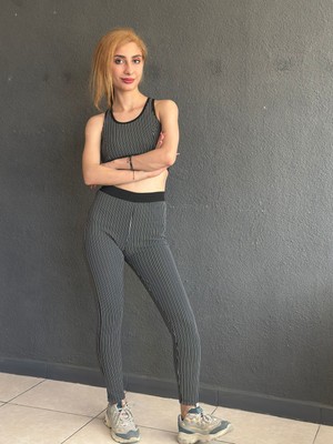 Spor Çizgili Büstiyer Tayt Takım