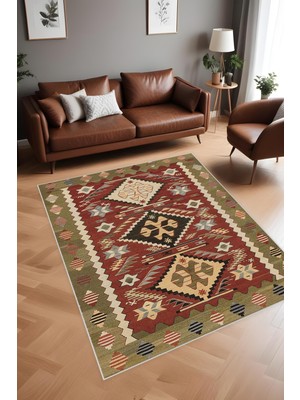 Dijital Baskı Klasik Desenli Kilim Görünümlü  Dekoratif Makinada Yıkanabilir Salon ve Yolluk Halısı