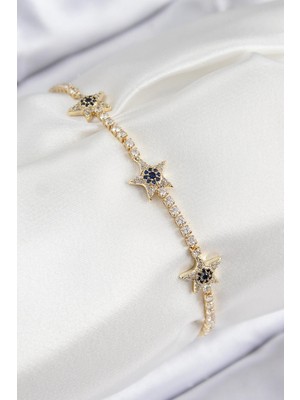Pirinç Zirkon Taşlı Yıldız Model Gold Renk Kadın Bileklik  - PRT3500EB08311