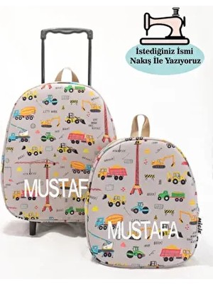 Migie Kişiye Özel Isimli Çekçekli Çanta ve Sırt Çantası Anaokulu Kreş Seti 2'li Set 2-6 Yaş
