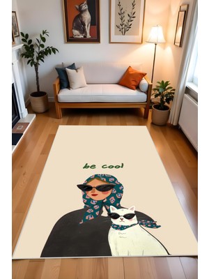 Makinede Yıkanabilir Bej Renk Bohem Desen Kaymaz Taban Leke Tutmaz Mutfak Salon Halısı ve Yolluk