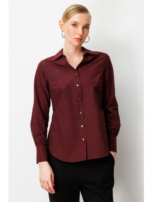 Ekol Kadın Polo Yaka Pamuklu Gömlek 3049 Bordo
