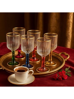 Yzhome 6 Lı Cam Yaldızlı Renkli Kahve Yanı Su Bardağı Kadeh Kupa Bardak 75 ml