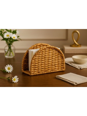 Yzhome Hasır Rattan Peçetelik Saklama Kutusu Organizer Yuvarlak