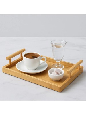 Yzhome Küçük Boy Bambu Dikdörtgen Tepsi Sunum Servis Tepsisi 35*24CM