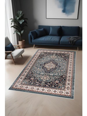 Dijital Baskı Klasik Desenli Çerçeveli Dekoratif Makinada Yıkanabilir Salon ve Yolluk Halısı
