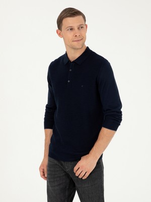Cacharel Erkek Lacivert Regular Fit Yün Karışımlı Polo Yaka Triko Kazak 50279605-VR033