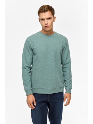 Haki Regular Düz Bisiklet Yaka Sweatshirt