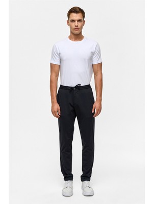 Lacivert Slim Armürlü Jogger Pantolon