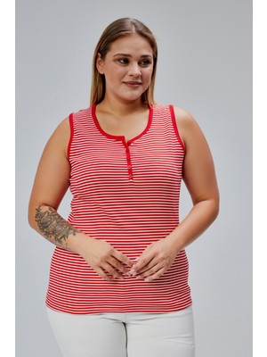 Büyük Beden Kolsuz Kalın Askılı %100 Pamuk Penye Bisklet Yaka Bluz Atlet