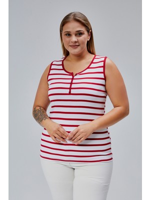 Büyük Beden Kolsuz Kalın Askılı %100 Pamuk Penye Bisklet Yaka Bluz Atlet