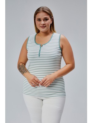 Büyük Beden Kolsuz Kalın Askılı %100 Pamuk Penye Bisklet Yaka Bluz Atlet