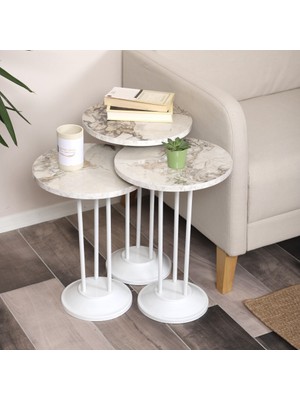 Marbella Zigon Sehpa Mdf Tabla Alt Mekanizma Demir Beyaz Renk