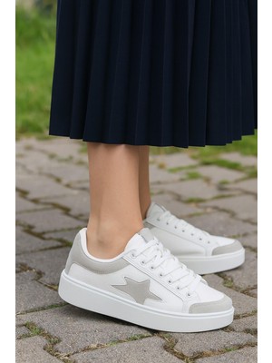  Günlük Kadın Sneaker Bağcıklı  Detaylı Yüksek Taban  Rahat Ayakkabı