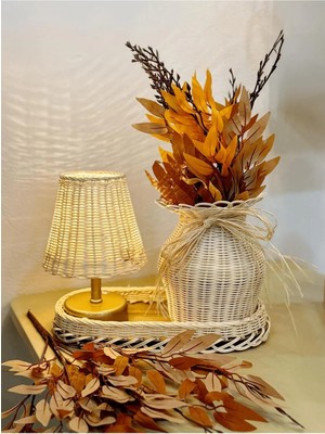 4’lü Rattan Turuncu Sonbahar Yaprak Dalı Seti