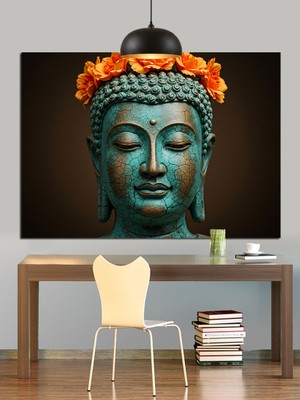 Turkuaz Buda Heykel Portresi Dekoratif Kanvas - Mdf Ahşap Tablo