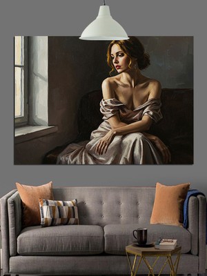 Pencereden Bakan Kadın Portresi Dekoratif Kanvas - Mdf Ahşap Tablo