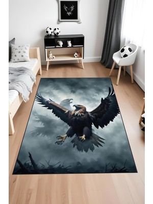 Dijital Baskı Siyah Beyaz Dağ Temalı Kartal  Halısı Yıkanabilir Genç Odası Taraftar Halısı