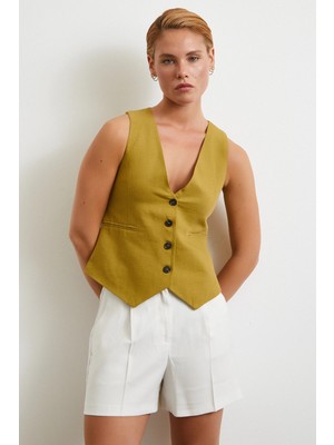 Piliseli Cepli Şort Ekru