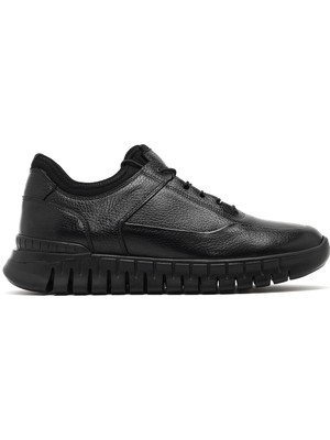 Erkek Siyah Bağcıklı Kalın Tabanlı Deri Casual Sneaker 25WFD6418FT