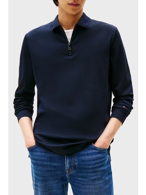 Tommy Hilfiger % 100 Pamuk Regular Fit Yarım Fermuarlı Polo Yaka Sweat Erkek Polo Yaka Sweat MW0MW42078 Dw5