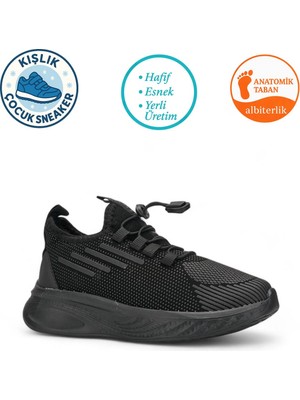 Albishoes Unisex Çocuk Bağcıksız Lastikli Hafif Rahat Mevsimlik Kışlık Su Itici Okul Günlük Sneaker