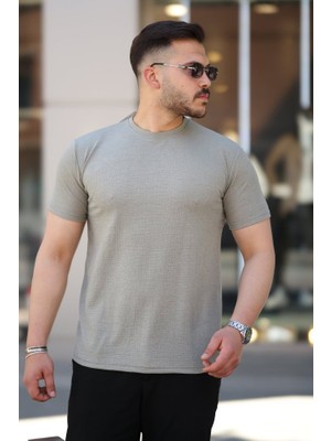 Erkek Ağaç Kabuğu Desenli Kısa Kollu T-Shirt