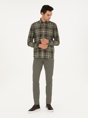 Cacharel Erkek Haki Slim Fit Pamuk Karışımlı Kanvas Pantolon 50292446-VR027