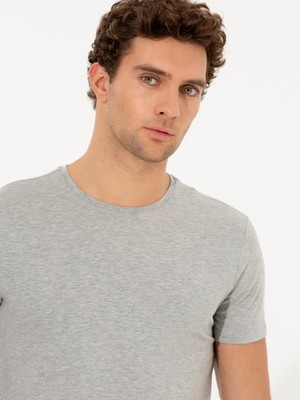 Cacharel Gri Melanj Bisiklet Yaka Slim Fit Basic T-Shirt 50263987 VR086