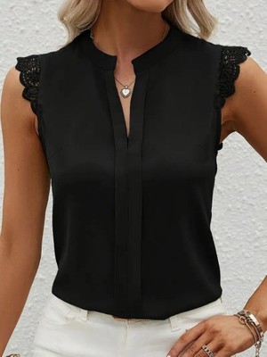 Kadın Kısa Dantel Kollu Hakim Yaka Ithal Krep Bluz