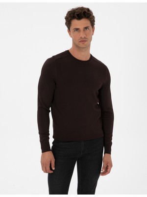 Pierre Cardin Erkek Koyu Kahverengi Slim Fit Bisiklet Yaka Triko Kazak 50315763-VR084