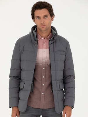 Cacharel Erkek Gri Kapüşonlu Kaz Tüyü Mont 50273112-VR024