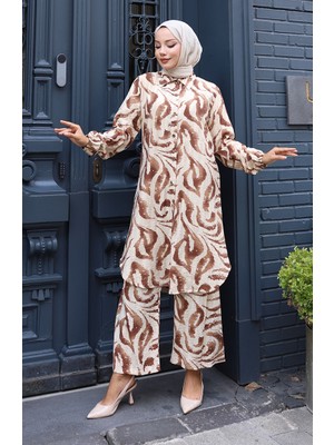 Modal Kumaş Tunik Pantolon Ikili Takım 0158-03 Kahverengi