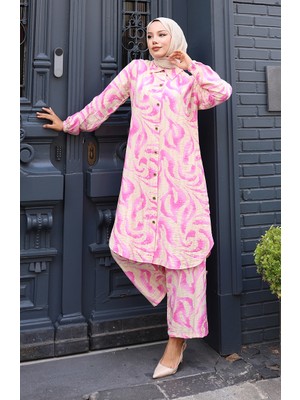 Modal Kumaş Tunik Pantolon Ikili Takım 0158-04 Pembe