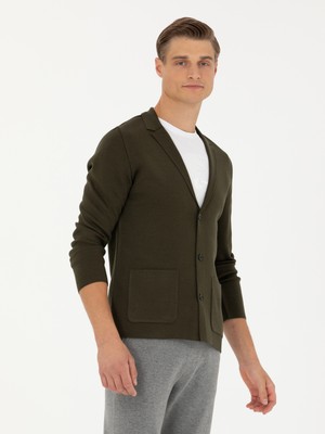 Cacharel Erkek Haki Slim Fit Yün Karışımlı Düğmeli Triko Hırka 50277418-VR027