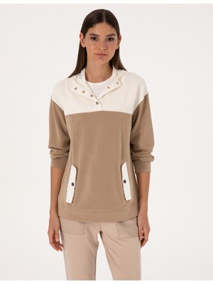 Pierre Cardin Kadın Bej Oversize Modal Karışımlı Sweatshirt 50309096-VR011