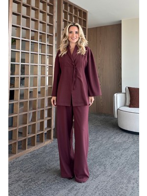 Bordo Bluz Pantolon Takım - 8767