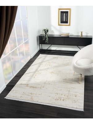 Feel FL004S Krem Halı Modern Desen Akrilik Tozu Az Pamuk Taban Salon Halısı Yatak Odası Koridor
