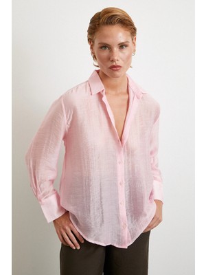 Modal Basic V Yaka Gömlek Pembe