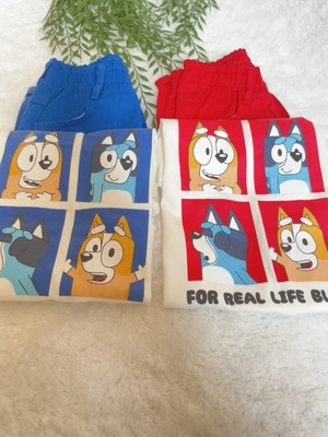 Erkek Çocuk Bluey Baskılı Keten Şortlu Alt Üst Takım
