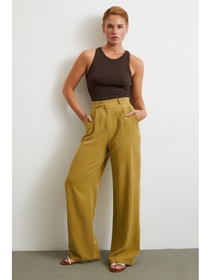 Keten Palazzo Pantolon Olive