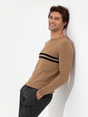 Cacharel Erkek Camel Slim Fit Pamuk Karışımlı Bisiklet Yaka Triko Kazak 50259333-VR015